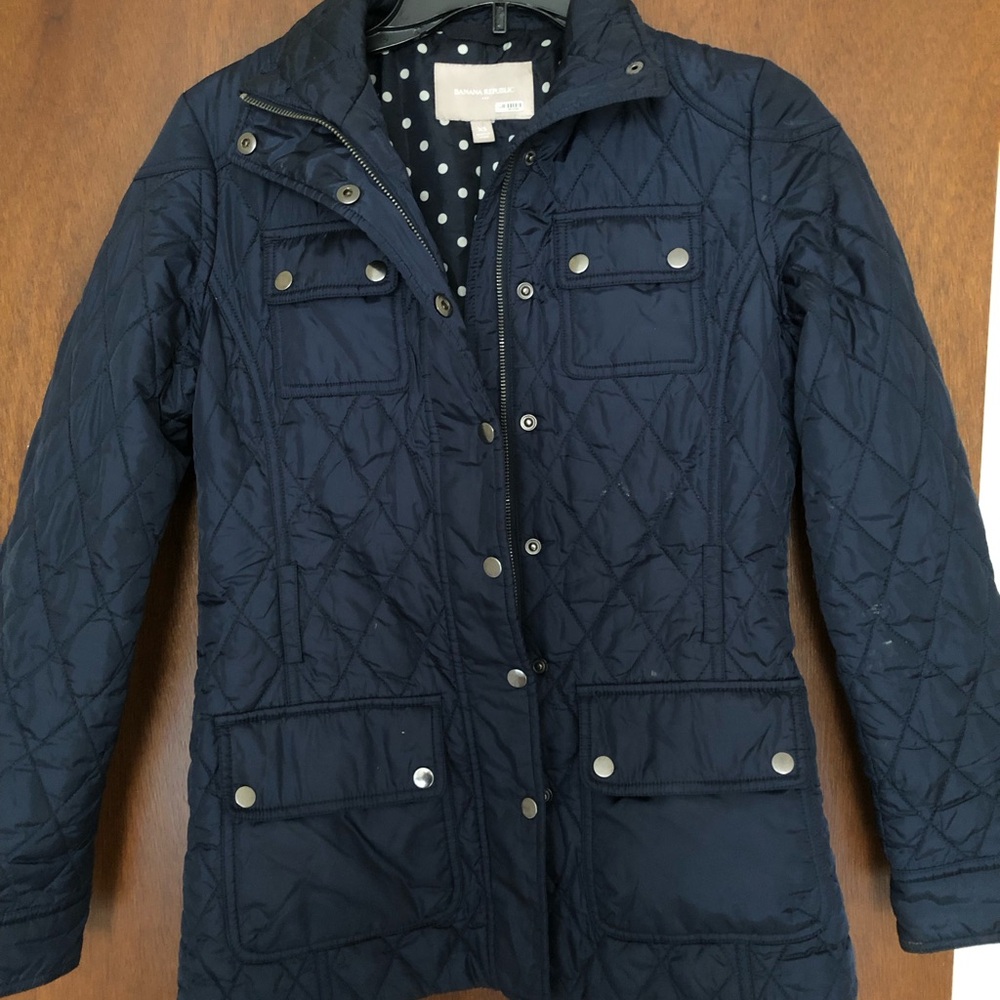Banana Republic Navy Blue Quilted Utility Field Jacket Polka Dot Lined Size XS
